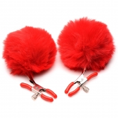 Красные зажимы на соски с помпонами Pom Pom - XR Brands - купить с доставкой в Одинцово