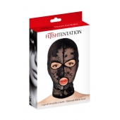 Черная кружевная маска на голову с отверстиями для глаз и рта - Fetish Tentation - купить с доставкой в Одинцово