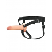 Телесный полый страпон на черных ремнях Hollow Silicone Strap-on - 17,8 см. - Pipedream - купить с доставкой в Одинцово