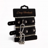 Черные скругленные наручники с мягкой бежевой подкладкой - Crazy Handmade - купить с доставкой в Одинцово