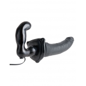 Черный страпон с вагинальной пробкой Deluxe Vibrating Penetrix Strap-On - 19 см. - Pipedream - купить с доставкой в Одинцово