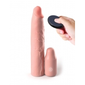 Телесная вибронасадка на член 3  Vibrating Mega X-tension with Remote - 22,9 см. - Pipedream - в Одинцово купить с доставкой