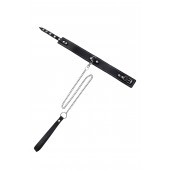 Кожаный двухслойный ошейник с белой строчкой и поводком - Pecado - купить с доставкой в Одинцово