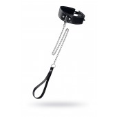 Кожаный двухслойный ошейник с белой строчкой и поводком - Pecado - купить с доставкой в Одинцово