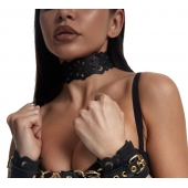 Черный ажурный чокер с золотистой фурнитурой - Crazy Handmade - купить с доставкой в Одинцово