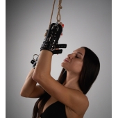 Черные высокие кожаные наручники для подвешивания - Crazy Handmade - купить с доставкой в Одинцово