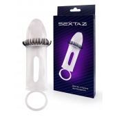 Закрытая насадка на пенис с подхватом мошонки и стимулирующими «ресничками» - Sextaz - в Одинцово купить с доставкой