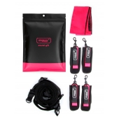 Черно-розовый эротический набор: фиксатор, оковы, наручники, повязка - Erokay - купить с доставкой в Одинцово