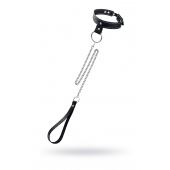 Черный узкий однослойный ошейник с серебристым поводком-цепочкой - Pecado - купить с доставкой в Одинцово