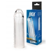 Прозрачная закрытая насадка на пенис с ребрышками - 16 см. - Sex Expert - в Одинцово купить с доставкой