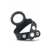 Черное эрекционное кольцо с подхватом мошонки на кнопках VS6 - Blush Novelties - в Одинцово купить с доставкой