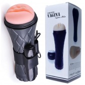 Телесный мастурбатор-вагина в черной колбе с вибрацией - Boys of Toys - в Одинцово купить с доставкой