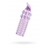 Гелевая фиолетовая насадка с шариками, шипами и усиком - 11 см. - Toyfa Basic - в Одинцово купить с доставкой
