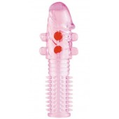 Гелевая розовая насадка с шариками и шипами - 14 см. - ToyFa - в Одинцово купить с доставкой