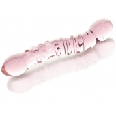 Двусторонний розовый фаллос  с рёбрами и точками - 19,5 см. - Sexus