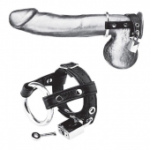 Утяжка на пенис на замочке Duo Cock And Ball Lock - BlueLine - купить с доставкой в Одинцово
