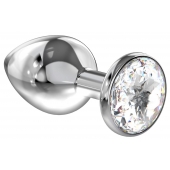 Большая серебристая анальная пробка Diamond Clear Sparkle Large с прозрачным кристаллом - 8 см. - Lola Games - купить с доставкой в Одинцово
