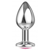 Большая серебристая анальная пробка Diamond Pink Sparkle Large с розовым кристаллом - 8 см. - Lola Games - купить с доставкой в Одинцово