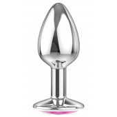 Малая серебристая анальная пробка Diamond Pink Sparkle Small с розовым кристаллом - 7 см. - Lola Games - купить с доставкой в Одинцово