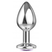 Большая серебристая анальная пробка Diamond Purple Sparkle Large с фиолетовым кристаллом - 8 см. - Lola Games - купить с доставкой в Одинцово
