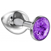 Большая серебристая анальная пробка Diamond Purple Sparkle Large с фиолетовым кристаллом - 8 см. - Lola Games - купить с доставкой в Одинцово