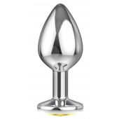 Большая серебристая анальная пробка Diamond Yellow Sparkle Large с жёлтым кристаллом - 8 см. - Lola Games - купить с доставкой в Одинцово