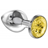 Большая серебристая анальная пробка Diamond Yellow Sparkle Large с жёлтым кристаллом - 8 см. - Lola Games - купить с доставкой в Одинцово