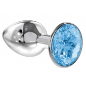 Малая серебристая анальная пробка Diamond Light blue Sparkle Small с голубым кристаллом - 7 см. - Lola Games - купить с доставкой в Одинцово
