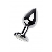 Серебристая анальная пробка с прозрачным кристаллом-сердцем - 8 см. - ToyFa - купить с доставкой в Одинцово