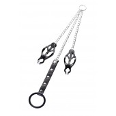 Черно-серебристые зажимы для сосков с кольцом для пениса TOYFA Metal - ToyFa - купить с доставкой в Одинцово