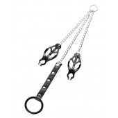 Черно-серебристые зажимы для сосков с кольцом для пениса TOYFA Metal - ToyFa - купить с доставкой в Одинцово