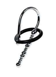 Серебристый уретральный плаг-бусины TOYFA Metal с мягким фиксириющим кольцом - ToyFa - купить с доставкой в Одинцово