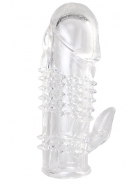Прозрачная гелевая насадка с шипами и клиторальным отростком - 13 см. - Toyfa Basic - в Одинцово купить с доставкой