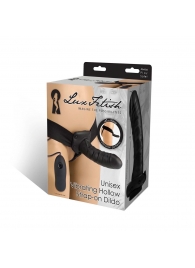 Чёрный полый страпон с вибрацией Unisex Vibrating Hollow Strap-On - 14 см. - Lux Fetish - купить с доставкой в Одинцово
