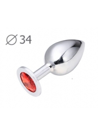 Коническая серебристая анальная втулка с красным кристаллом - 8,2 см. - Anal Jewelry Plug - купить с доставкой в Одинцово