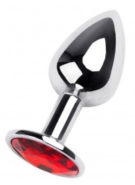 Маленькая коническая серебристая анальная пробка с красным кристаллом - 7 см. - ToyFa - купить с доставкой в Одинцово