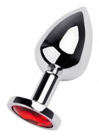 Серебристая коническая анальная пробка с красным кристаллом - 8 см. - ToyFa - купить с доставкой в Одинцово