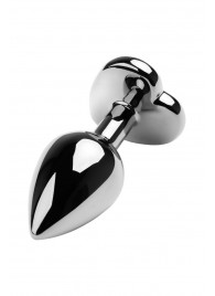 Серебристая коническая анальная пробка с красным кристаллом-сердечком - 7 см. - ToyFa - купить с доставкой в Одинцово