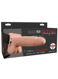 Телесный перезаряжаемый вибрострапон 7  Hollow Rechargeable Strap-on with Balls - 20,3 см. - Pipedream - купить с доставкой в Одинцово