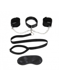 Чёрный ошейник с наручниками и поводком Collar Cuffs   Leash Set - Lux Fetish - купить с доставкой в Одинцово