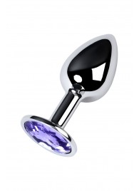 Серебристая конусовидная анальная пробка с фиолетовым кристаллом - 7 см. - ToyFa - купить с доставкой в Одинцово