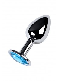 Серебристая конусовидная анальная пробка с голубым кристаллом - 7 см. - ToyFa - купить с доставкой в Одинцово