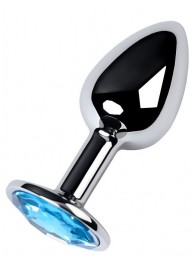 Серебристая конусовидная анальная пробка с голубым кристаллом - 7 см. - ToyFa - купить с доставкой в Одинцово