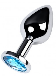 Серебристая конусовидная анальная пробка с голубым кристаллом - 8 см. - ToyFa - купить с доставкой в Одинцово