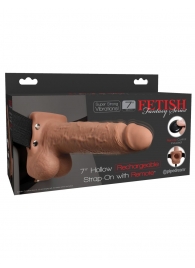 Кофейный перезаряжаемый вибрострапон 7  Hollow Rechargeable Strap-on with Balls - 20,3 см. - Pipedream - купить с доставкой в Одинцово