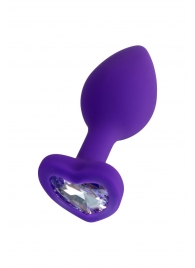 Фиолетовая анальная втулка Diamond Heart с прозрачным кристаллом - 7 см. - ToyFa - купить с доставкой в Одинцово