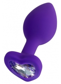 Фиолетовая анальная втулка Diamond Heart с прозрачным кристаллом - 7 см. - ToyFa - купить с доставкой в Одинцово