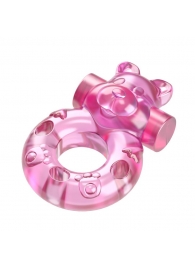 Розовое эрекционное виброкольцо на пенис Pink Bear - Baile - в Одинцово купить с доставкой