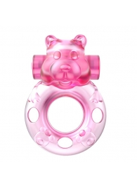 Розовое эрекционное виброкольцо на пенис Pink Bear - Baile - в Одинцово купить с доставкой