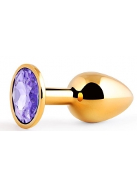 Золотистая анальная пробка с фиолетовым стразом - 7,2 см. - Anal Jewelry Plug - купить с доставкой в Одинцово